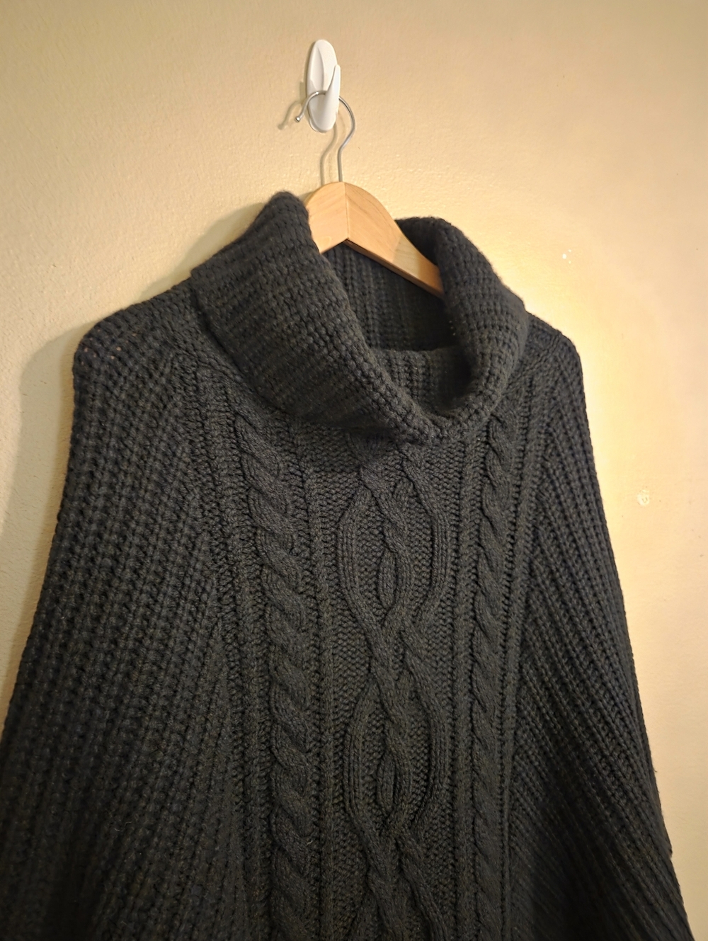 Autumn Cashmere Black Cable Knit Turtleneck Poncho - Picture 2 of 9
